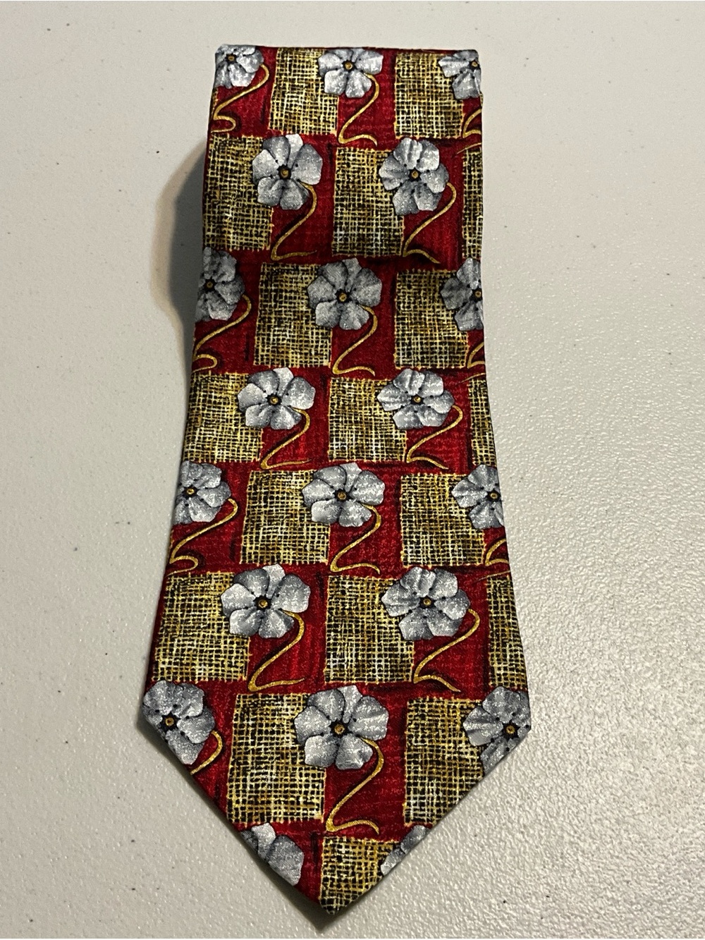 Ermenegildo Zegna Red and Gold Floral Silk Tie